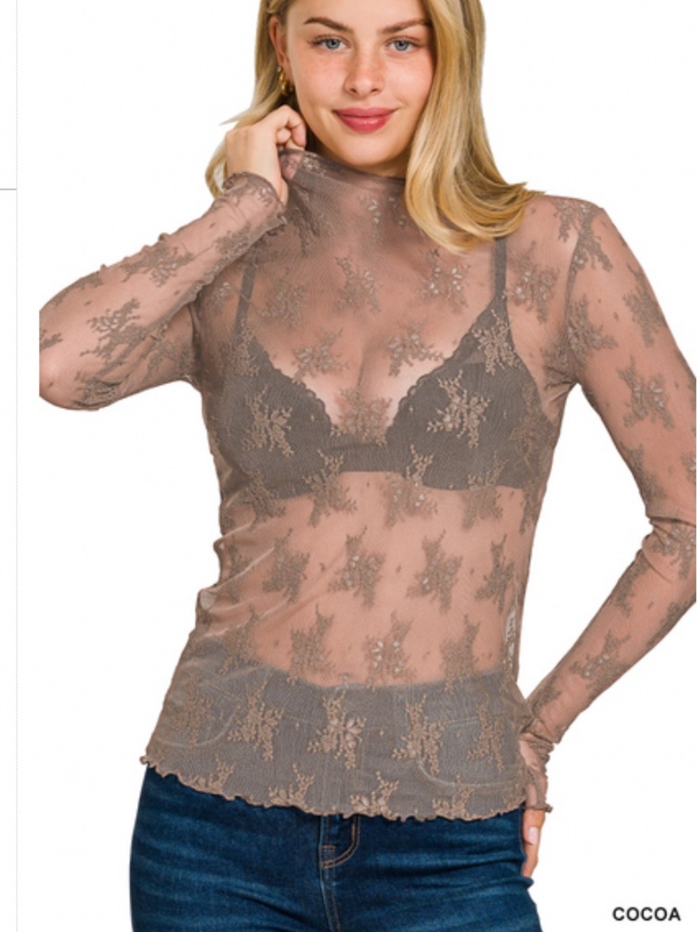 🌼 ZENANA “ TASHA 4 “ ZENANA LACE MESH LAYERING SHIRT 69A